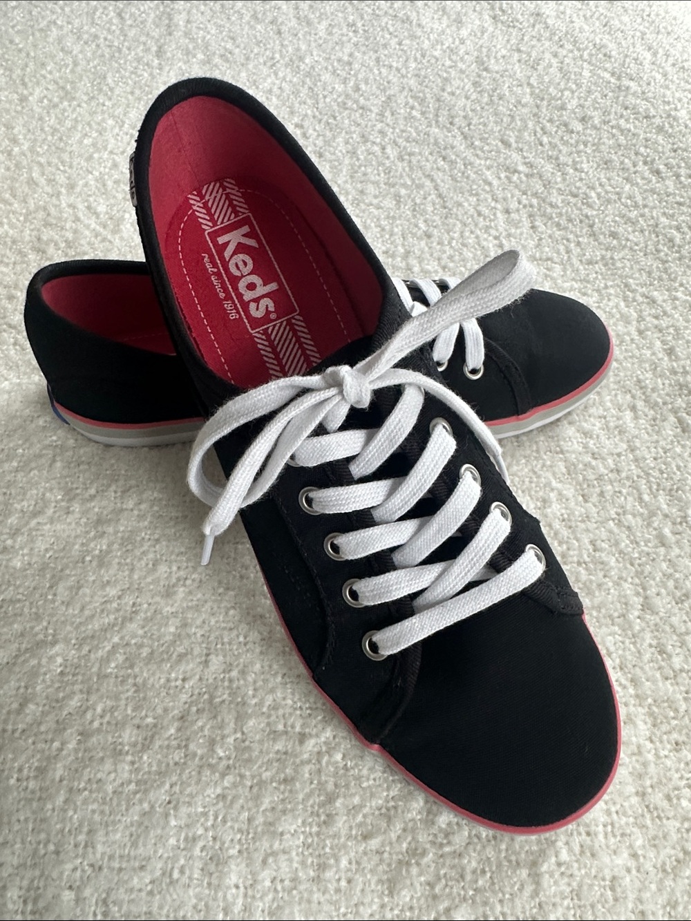 Keds Black Canvas Lace-Up Sneakers with Pink Interior